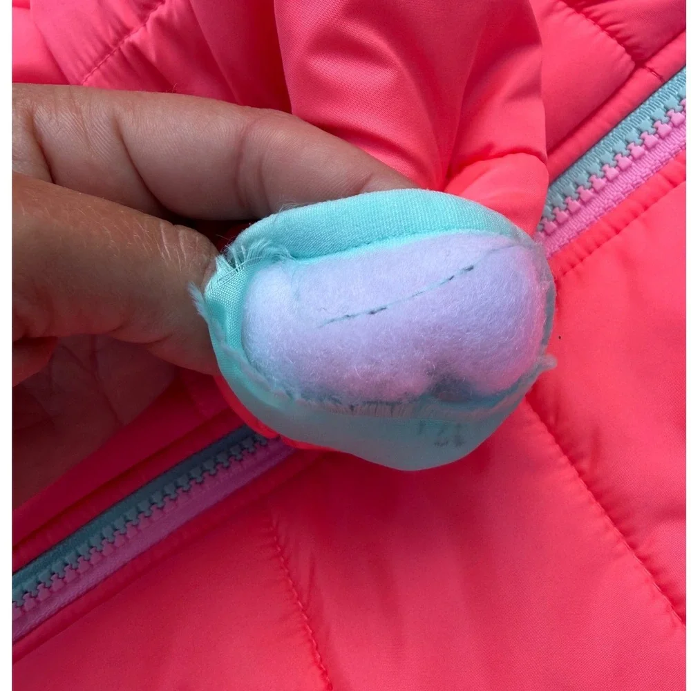 Carters Baby Girls Neon Coral Pink Puffer Jacket Mint Green Fleece Lined 12M